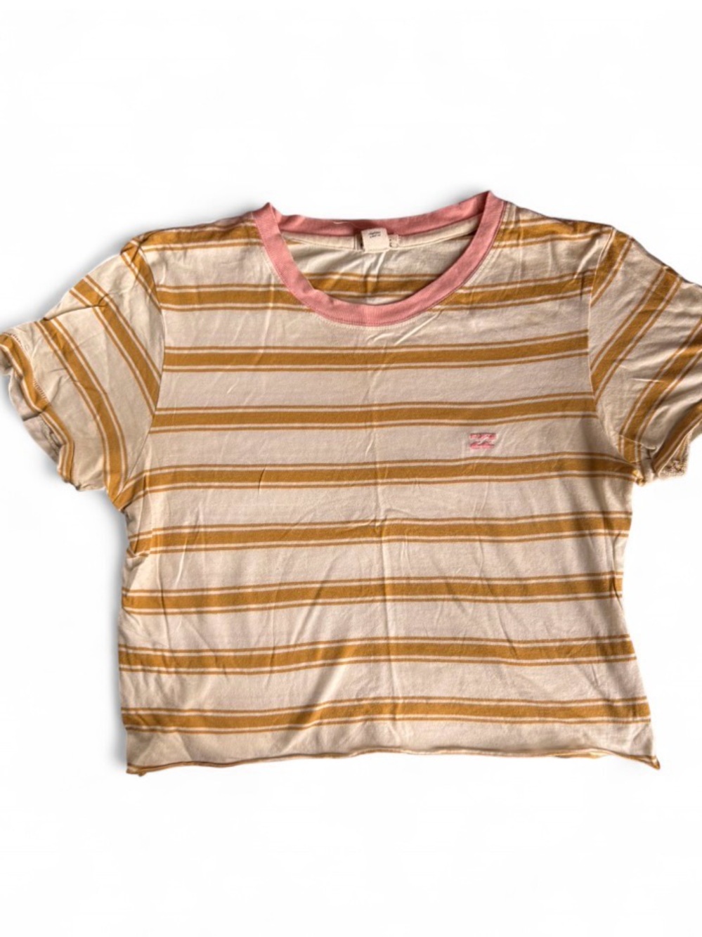 Billabong Mustard and Pink Striped Crop Tee